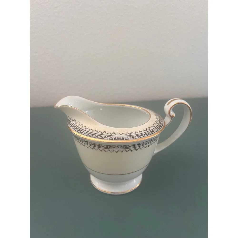 Noritake‎ Vintage Porcelain Creamer Greek Key Black Gold Trim Made in Japan